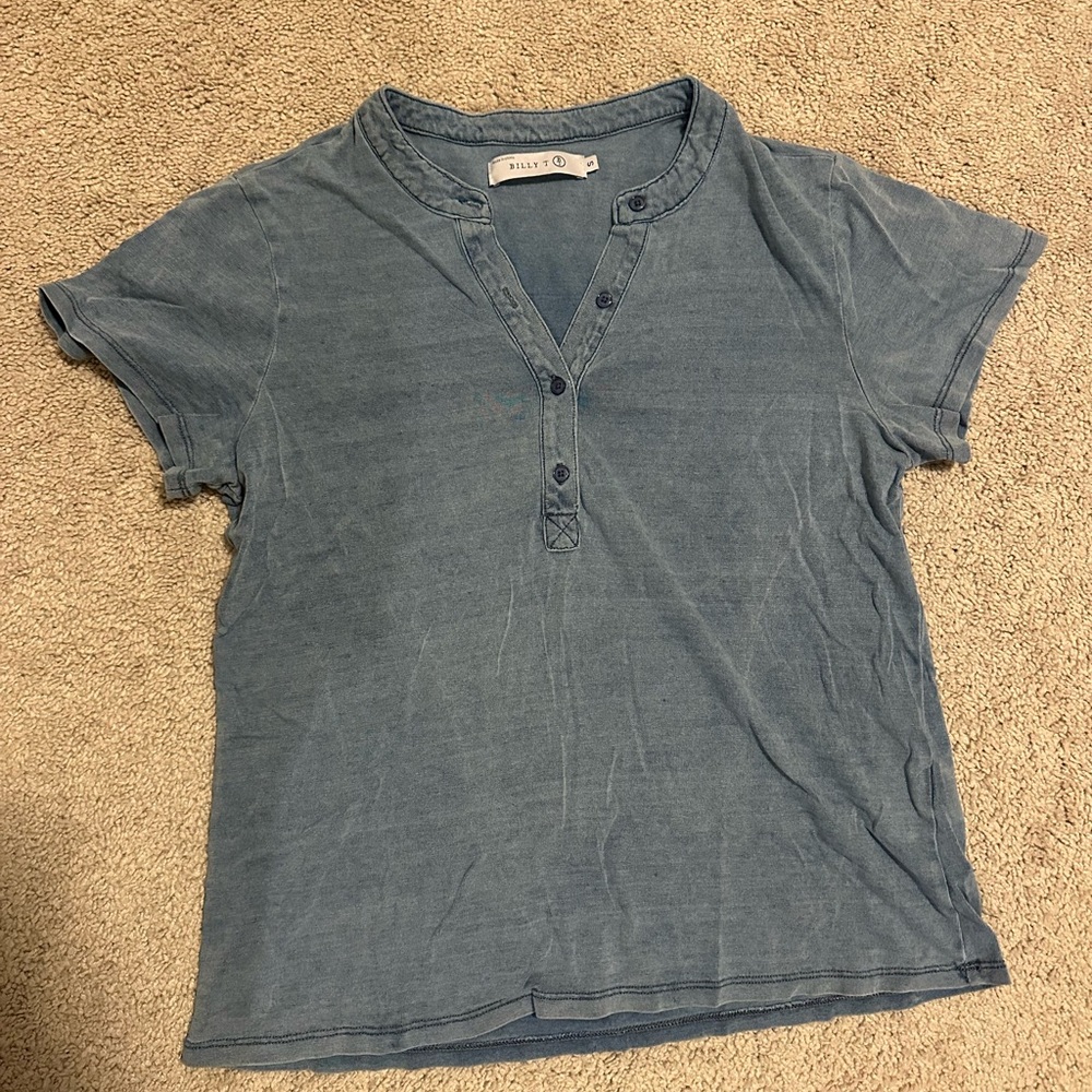 Blue Button-Up T-Shirt